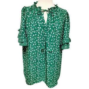 Max Studio Green Floral Print Blouse Size 1X